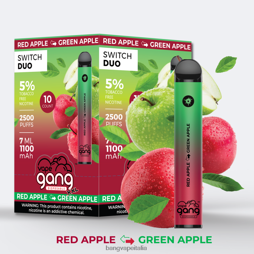 Bang Box Disposable Vape - Vape Gang Switch Duo 2 gusti (scatola da 10) mela rossa - mela verde V82J8J46