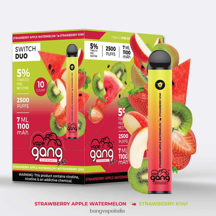Bang Disposable Vape Review - Vape Gang Switch Duo 2 gusti (scatola da 10) anguria mela fragola - kiwi fragola V82J8J45