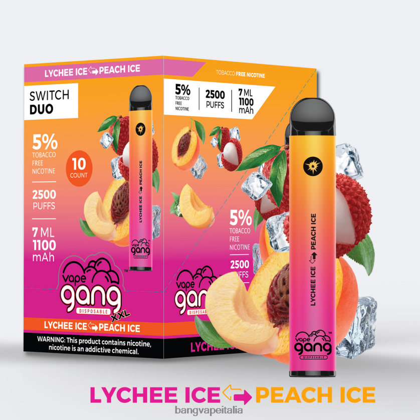 Bang Vape Italia - Vape Gang Switch Duo 2 gusti (scatola da 10) ghiaccio al litchi - ghiaccio alla pesca V82J8J42