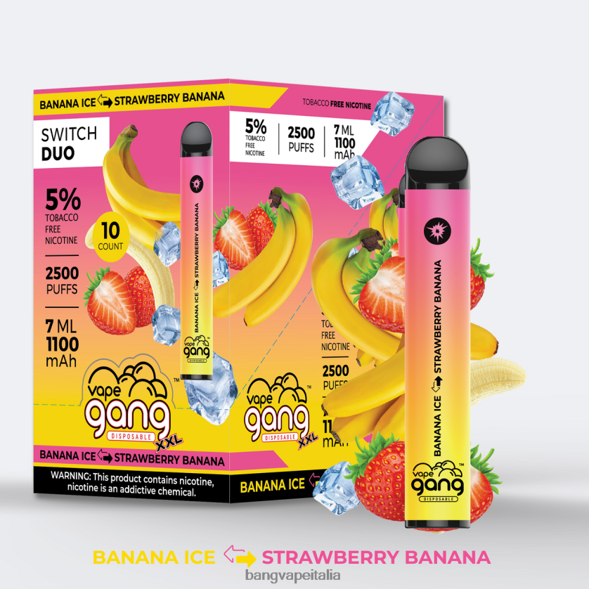 Vape Gang Flavors - Vape Gang Switch Duo 2 gusti (scatola da 10) ghiaccio alla banana - banana alla fragola V82J8J40