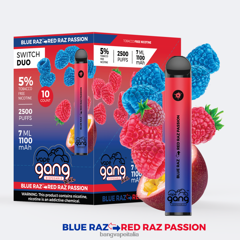 Vape Gang Italia - Vape Gang Switch Duo 2 gusti (scatola da 10) blue razz - passione red razz V82J8J41