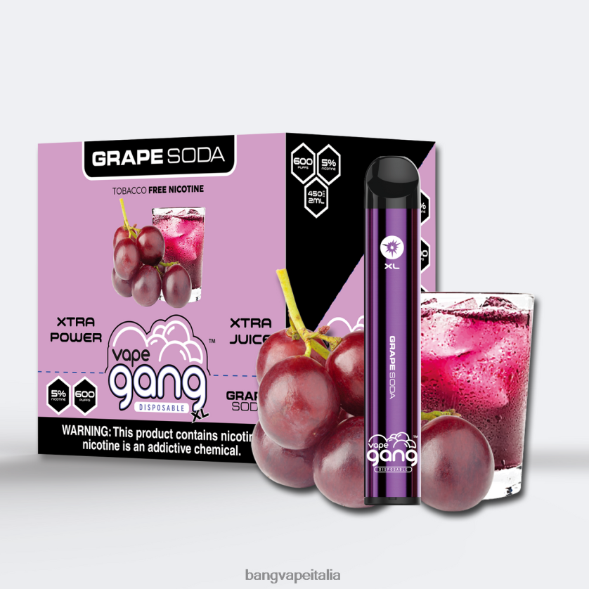 Vape Gang Shop - Vape Gang XL vaporizzatori usa e getta 600 puff (scatola da 10) Bibita gassata al gusto d'uva V82J8J71